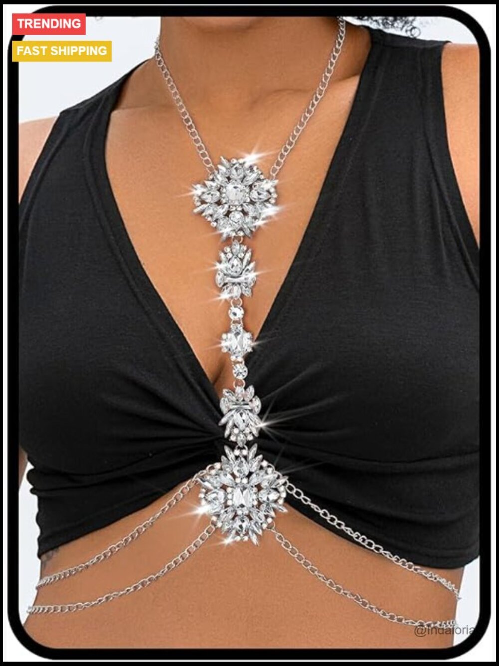 Statement Body Chain Rhinestone Crystal Necklace Chest Chain Beach Jewelry